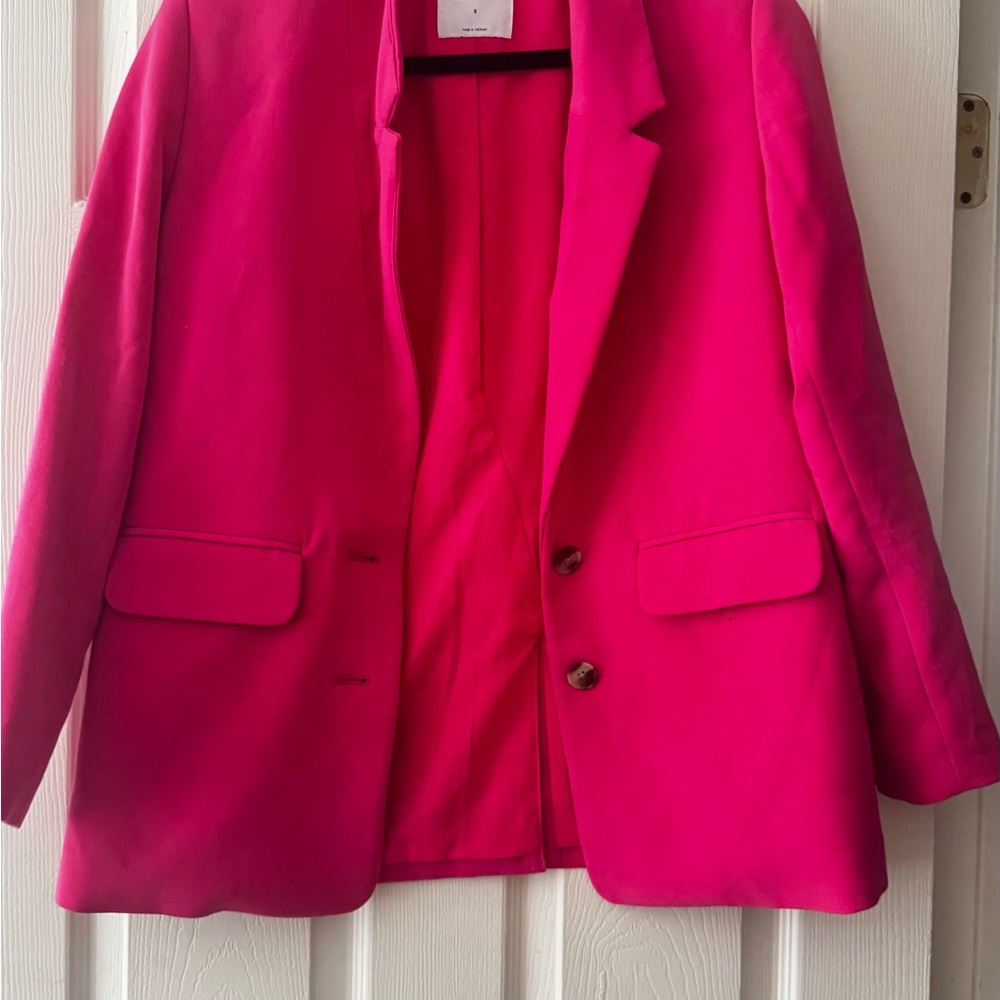 Old Navy Women's Fuchsia Padded Shoulder Blazer - Picture 2 of 10